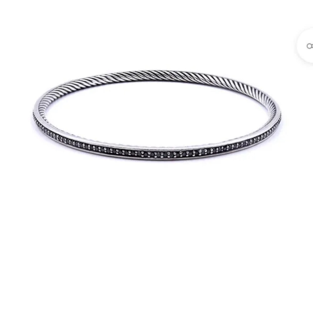 DAVID YURMAN STERLING SILVER BLACK DIAMOND CABLE BANGLE BRACELET